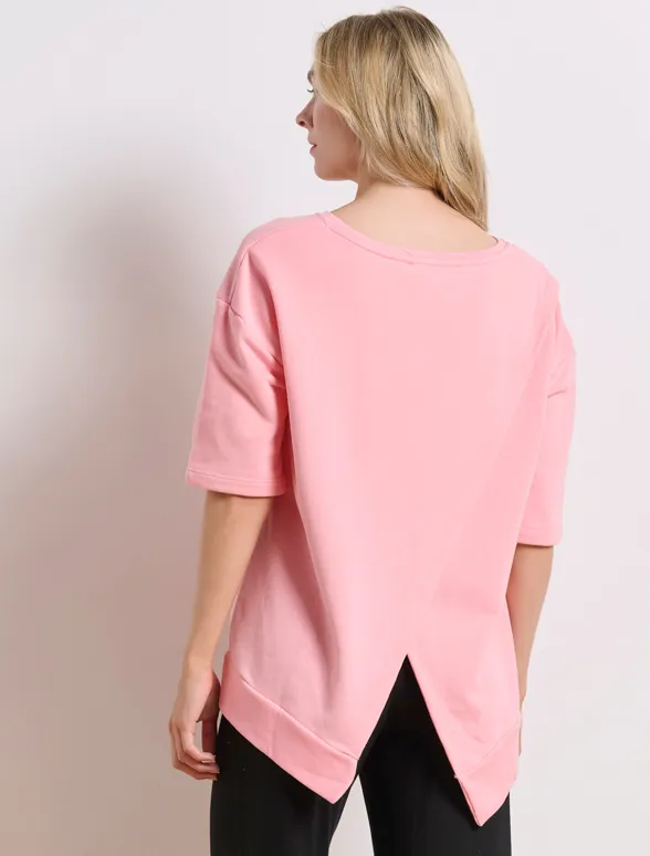 Tricou pentru femei cu spate încrucișat `LESS IS MORE¨`-mainImage-2