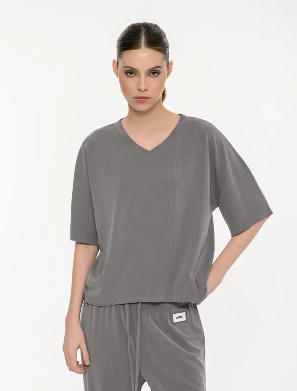 Γυναικείο rib κοντομάνικο t-shirt-mainImage-1