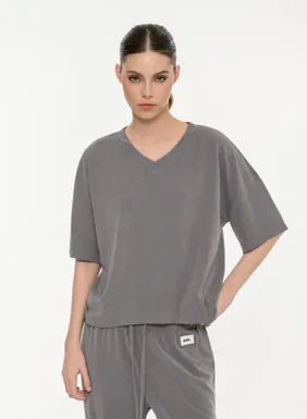 Γυναικείο rib κοντομάνικο t-shirt