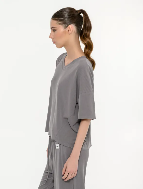 Γυναικείο rib κοντομάνικο t-shirt-mainImage-2