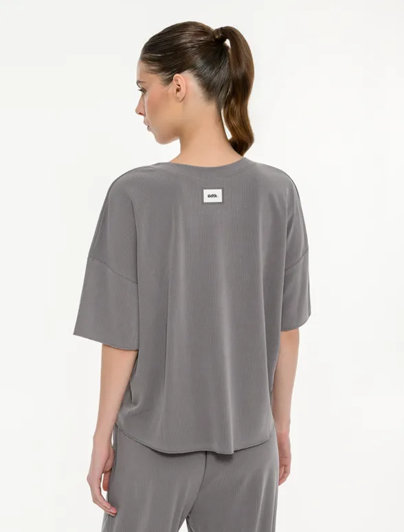 Γυναικείο rib κοντομάνικο t-shirt-mainImage-3