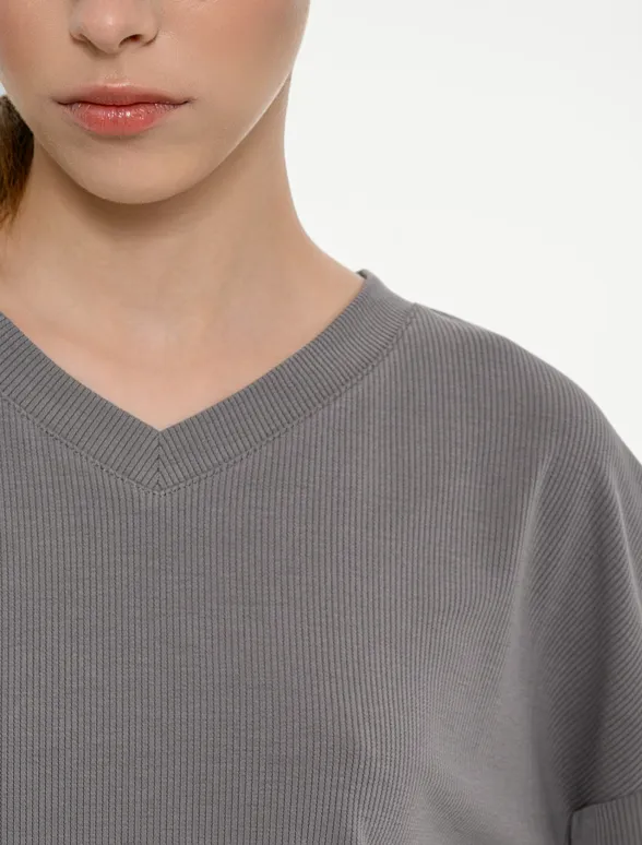 Γυναικείο rib κοντομάνικο t-shirt-mainImage-4