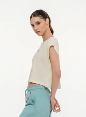 Women's short-sleeved crop top with print