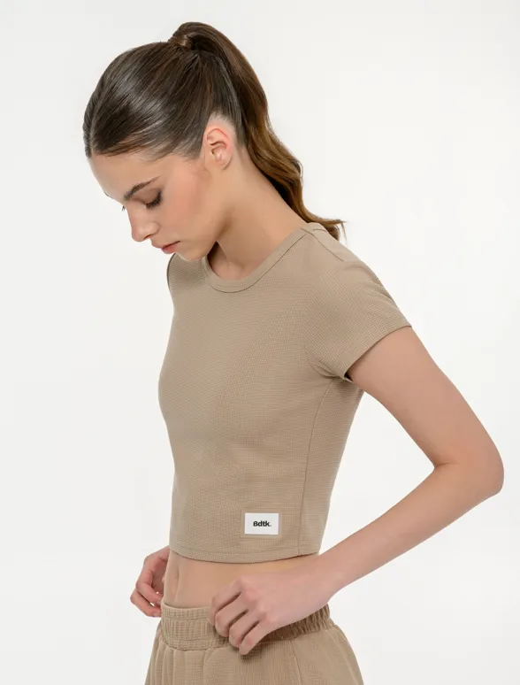 Women's waffle crop t-shirt-mainImage-4