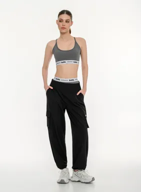 Women's cargo jumpsuit with elastic