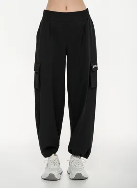 Women's cargo jumpsuit with elastic