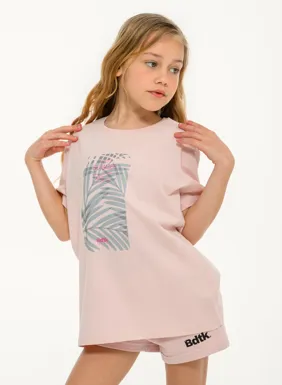 Παιδικό κοντομάνικο oversized t-shirt για κορίτσια με τύπωμα