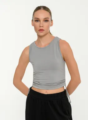Women's sporty sleeveless bdtk crop top with ruffles