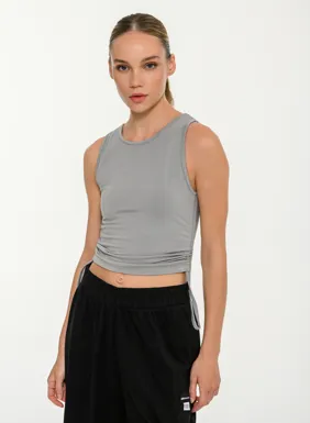 Women's sporty sleeveless bdtk crop top with ruffles