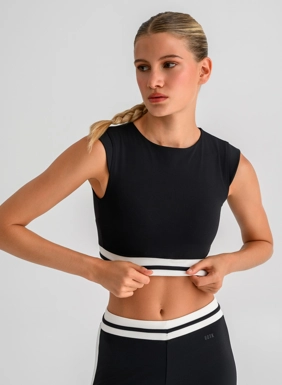 Γυναικείο αθλητικό αμάνικο crop top με ρίγες