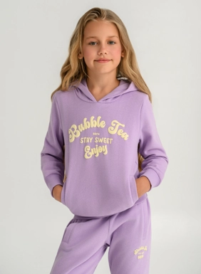 Children s sweatshirt with hood and print for girls